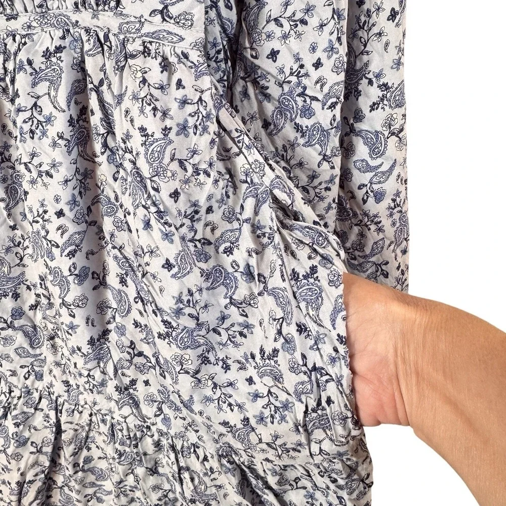 Old Navy Paisley Mini Dress Womens Medium‎ Blue Smocked Tiered Boho Cottagecore